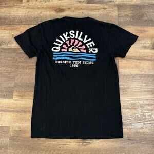 Quiksilver Men's Graphic Print T-Shirt Black Size M Surf Skater Sunset Casual
